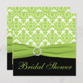Lime Damask avec Black Bridal Shower Invitation (Devant / Derrière)