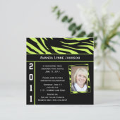 Lime et Black Zebra Imprimer Graduation Invitation (Debout devant)