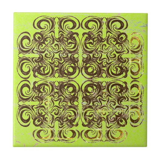 Lime et carreaux rétro Motif Brown (Devant)