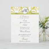 Lime et or Damask Monogramme Mariage Menu (Debout devant)