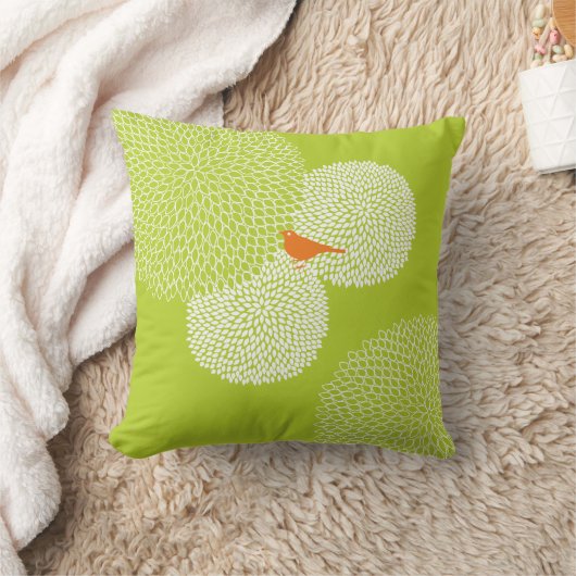 Lime Fleur Moderne Nectarine Cute Oiseau Coussin (Couverture)
