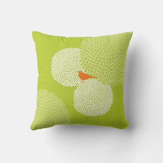 Lime Fleur Moderne Nectarine Cute Oiseau Coussin (Verso)