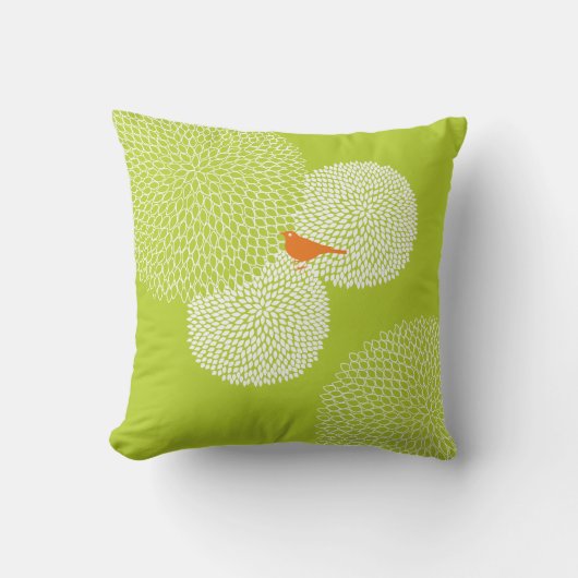 Lime Fleur Moderne Nectarine Cute Oiseau Coussin (Recto)