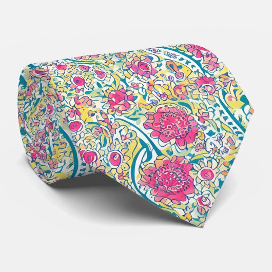 Lime Floral Motif arabe Cravate (Roulé)