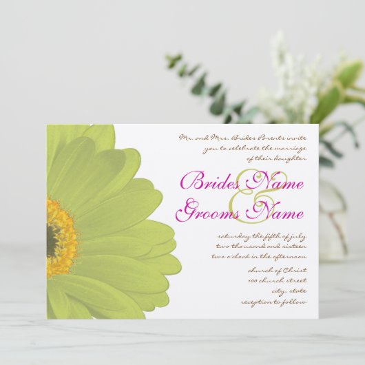 Lime & Fuchsia Gerber Daisy Faire-part de mariage (Debout devant)