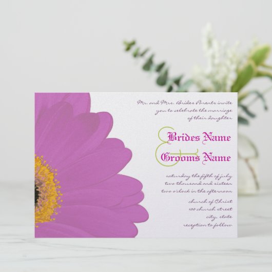 Lime & Fuchsia Gerber Daisy Faire-part de mariage (Debout devant)