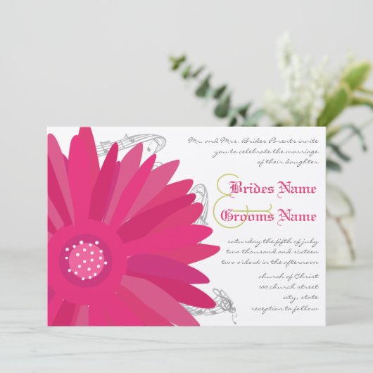 Lime & Fuchsia Gerber Daisy Faire-part de mariage (Debout devant)
