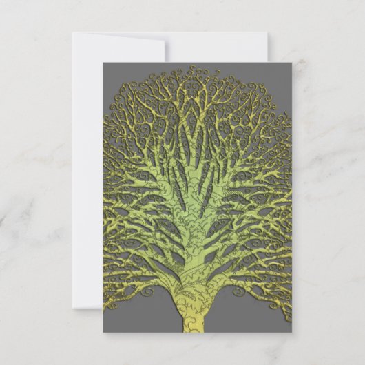Lime Gold Swirl Damask Tree Wedding RSVP (Dos)