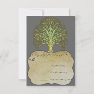 Lime Gold Swirl Damask Tree Wedding RSVP