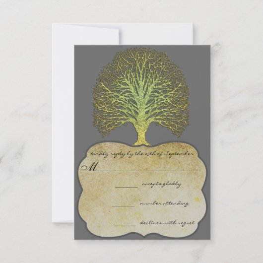 Lime Gold Swirl Damask Tree Wedding RSVP (Devant)