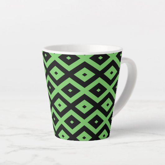 Lime green and black diamond pattern latte mok (Rechterhoek)