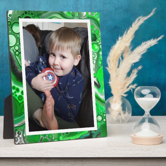 Lime Green and Black Faux Marble Photo Plaque (Côté)