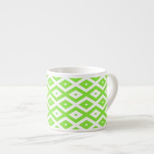 Lime green and white diamond pattern espresso kop (Voorkant rechts)