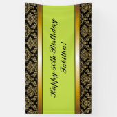 Lime Green Any Age Gold Damask Birthday Banner (Verticaal)