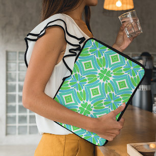 Lime Green Aqua Turquoise Retro Art Patroon Laptop Sleeve