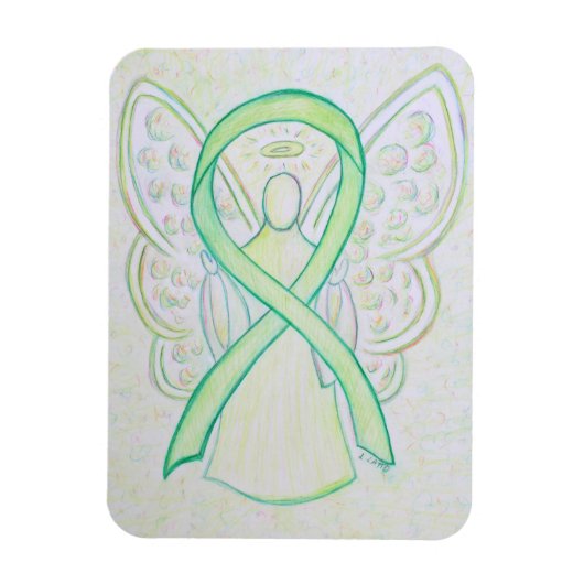 Lime Green Awareness Ribbon Angel Art Magnets (Vertical)