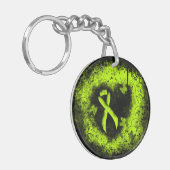 Lime Green Awareness Ribbon Grunge Heart Sleutelhanger (Voorkant Links)