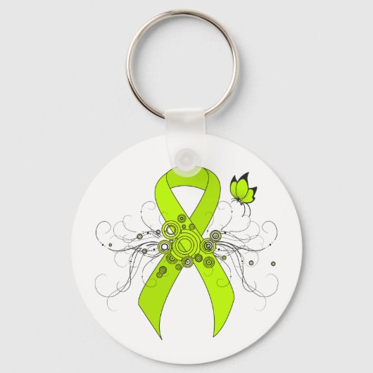 Lime Green Awareness Ribbon with Butterfly Sleutelhanger (Voorkant)