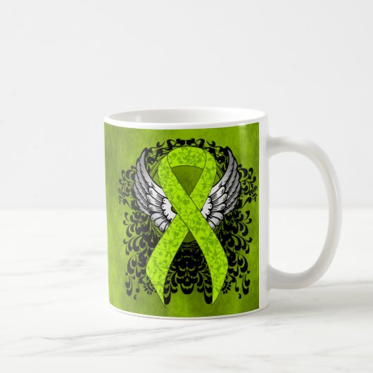 Lime Green Awareness Ribbon with Wings Koffiemok (Rechts)