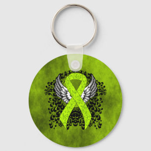 Lime Green Awareness Ribbon with Wings Sleutelhanger
