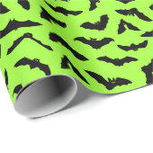 Lime Green Bat Pattern Halloween Cadeaupapier (Rol Hoek)