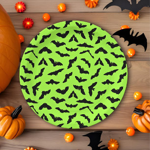 Lime Green Bat Pattern Halloween Papieren Bordje