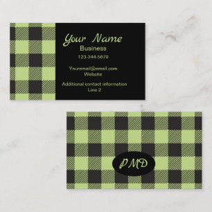 Lime Green Black Buffalo Pset Check Monogram Visitekaartje