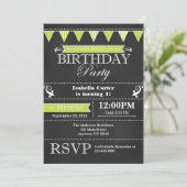 Lime Green Black Chalkboard Birthday Invitation Kaart (Staand voorkant)