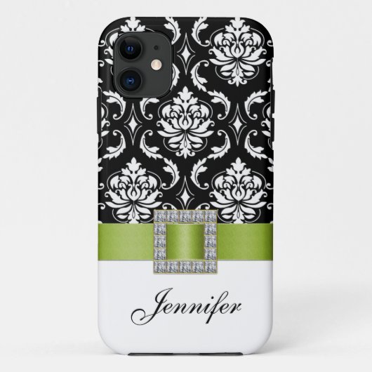 Lime Green Black Damask iPhone 5 Hoesje (Achterkant)