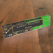 Lime Green, Black en Gold Marble-design Naambordje (Zijkant)