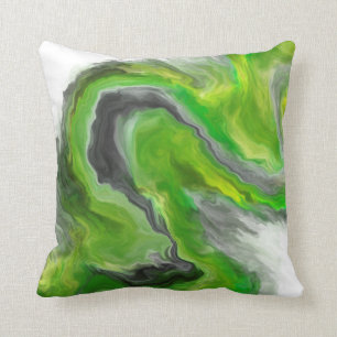 Lime Green Black Grey Jewel Tone Fluid Art Swirl Kussen