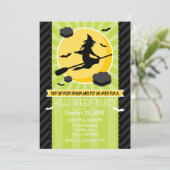 Lime Green Black Grey Witch Halloween Invitation (Debout devant)