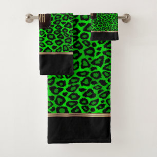 Lime Green & Black Leopard Motif avec Monogramme