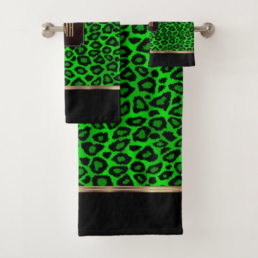 Lime Green & Black Leopard Motif avec Monogramme (En situation)