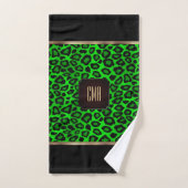 Lime Green & Black Leopard Motif avec Monogramme (Serviette à main)