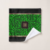 Lime Green & Black Leopard Motif avec Monogramme (Gant de toilette)