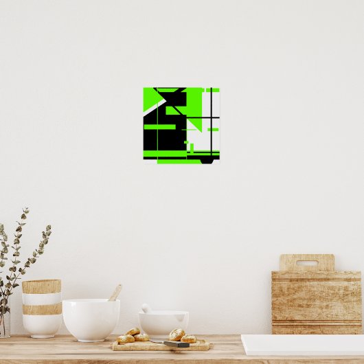 Lime Green Black op wit Abstract MCM-achtig design Poster (Keuken)