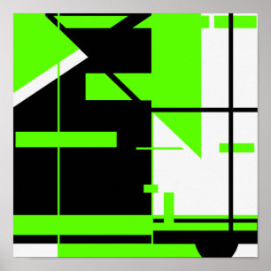 Lime Green Black op wit Abstract MCM-achtig design Poster