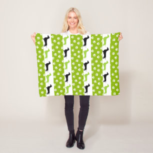 Lime Green Black & White Dachshund Fleece Blanket Deken
