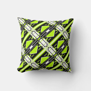 Lime Green Black White Diagonaal geometrisch ontwe Kussen