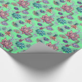 *~ Lime Green Blue Green Succulent Pattern Cadeaupapier (Hoek)