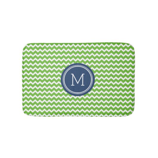 Lime Green Blue Monogram Chevron Stripes Bathmat Badmat (Voorkant)