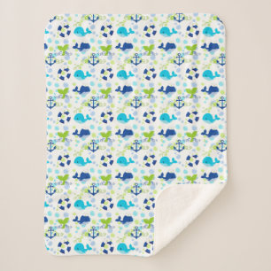 Lime Green Blue Nautical Kinder Pattern Sherpa Deken
