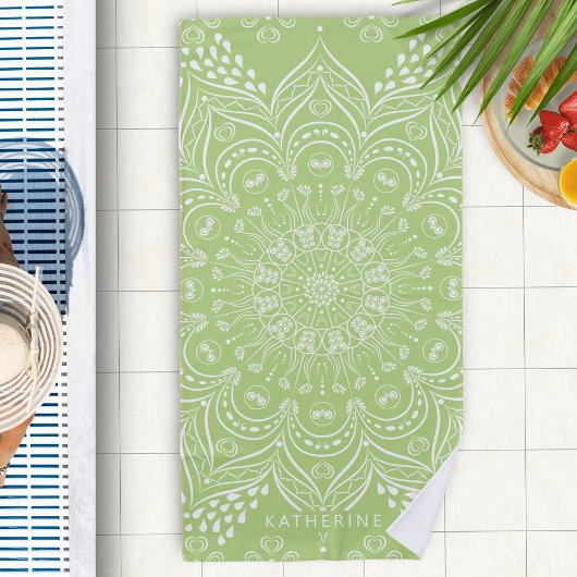 Lime Green Boho Mandala Persoonlijk Strandlaken