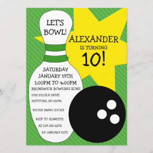 Lime Green Bowling Bash Bowling Birthday Party Kaart