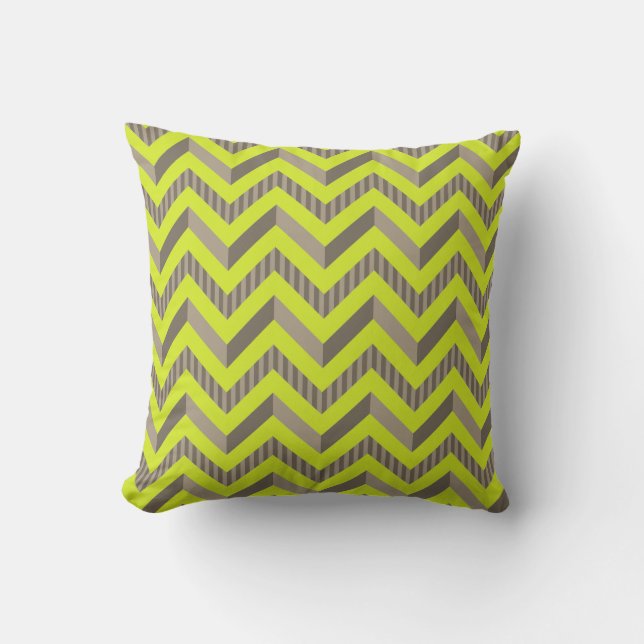 Lime Green & Brown Striped Chevron Pattern Kussen (Voorkant)