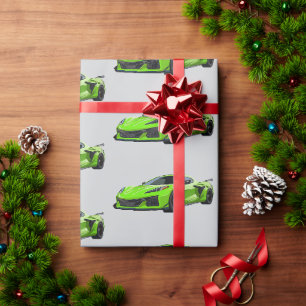 Lime Green C8 Corvette Sportwagen Hand getrokken Cadeaupapier