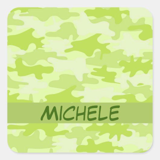 Lime Green Camo Camouflage Name Persoonlijk Vierkante Sticker (Voorkant)