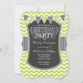 Lime Green Chalkboard Chevron Invitation d'anniver (Devant)