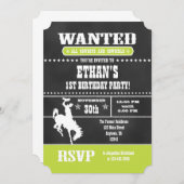 Lime Green Chalkboard Cowboy Birthday Uitnodiging (Voorkant / Achterkant)